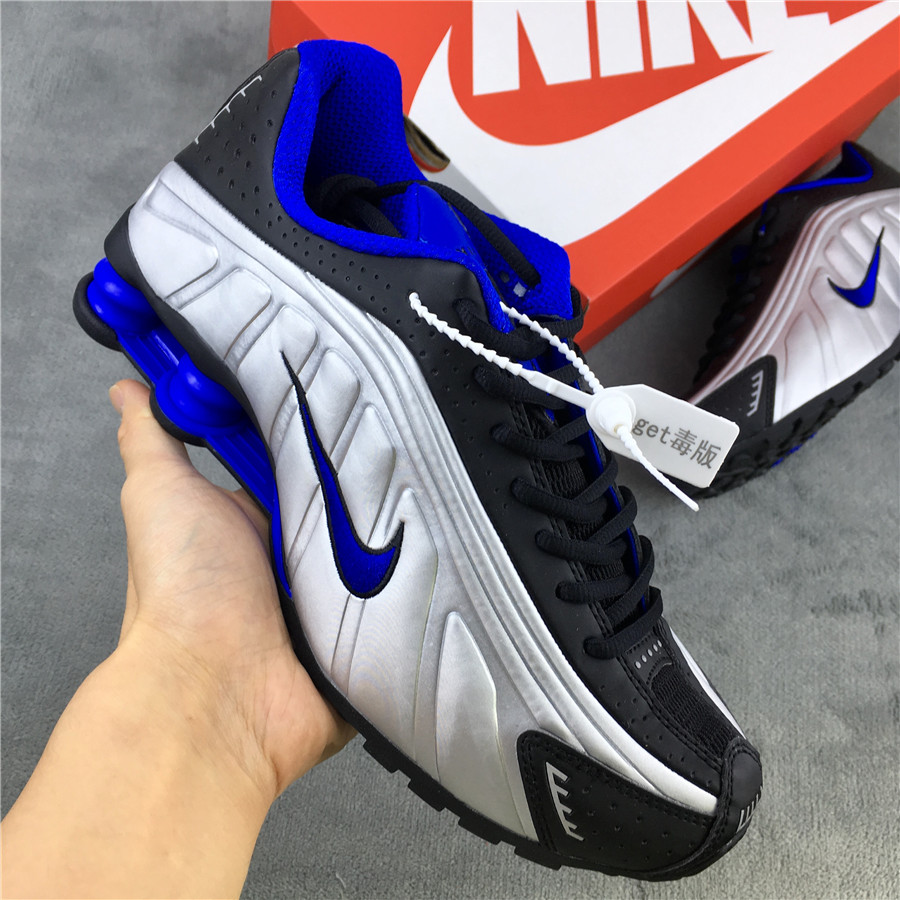 2019 Nike Shox R4 Silver Black Blue Shoes